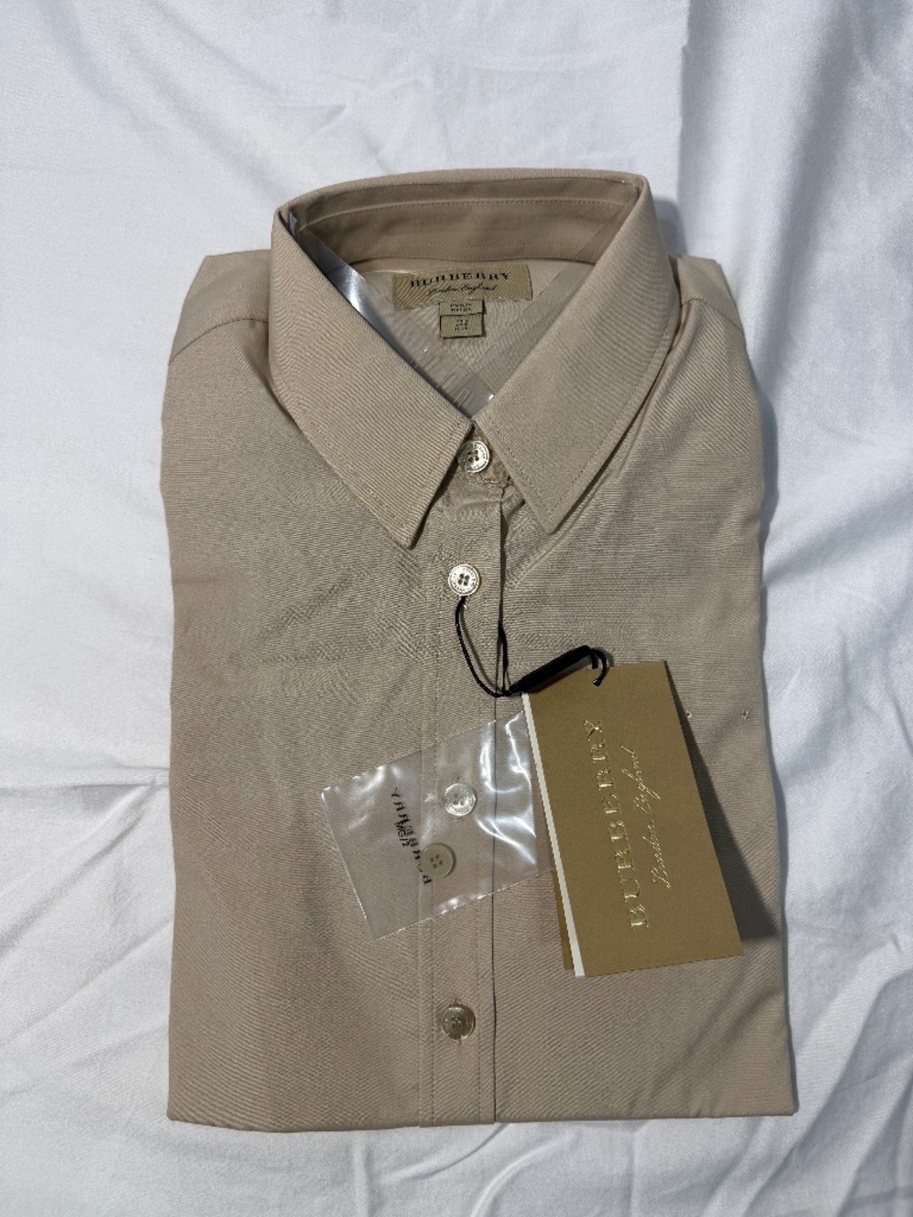 NWT Burberry London Biscuit Beige Button Up Shirt Size US 0